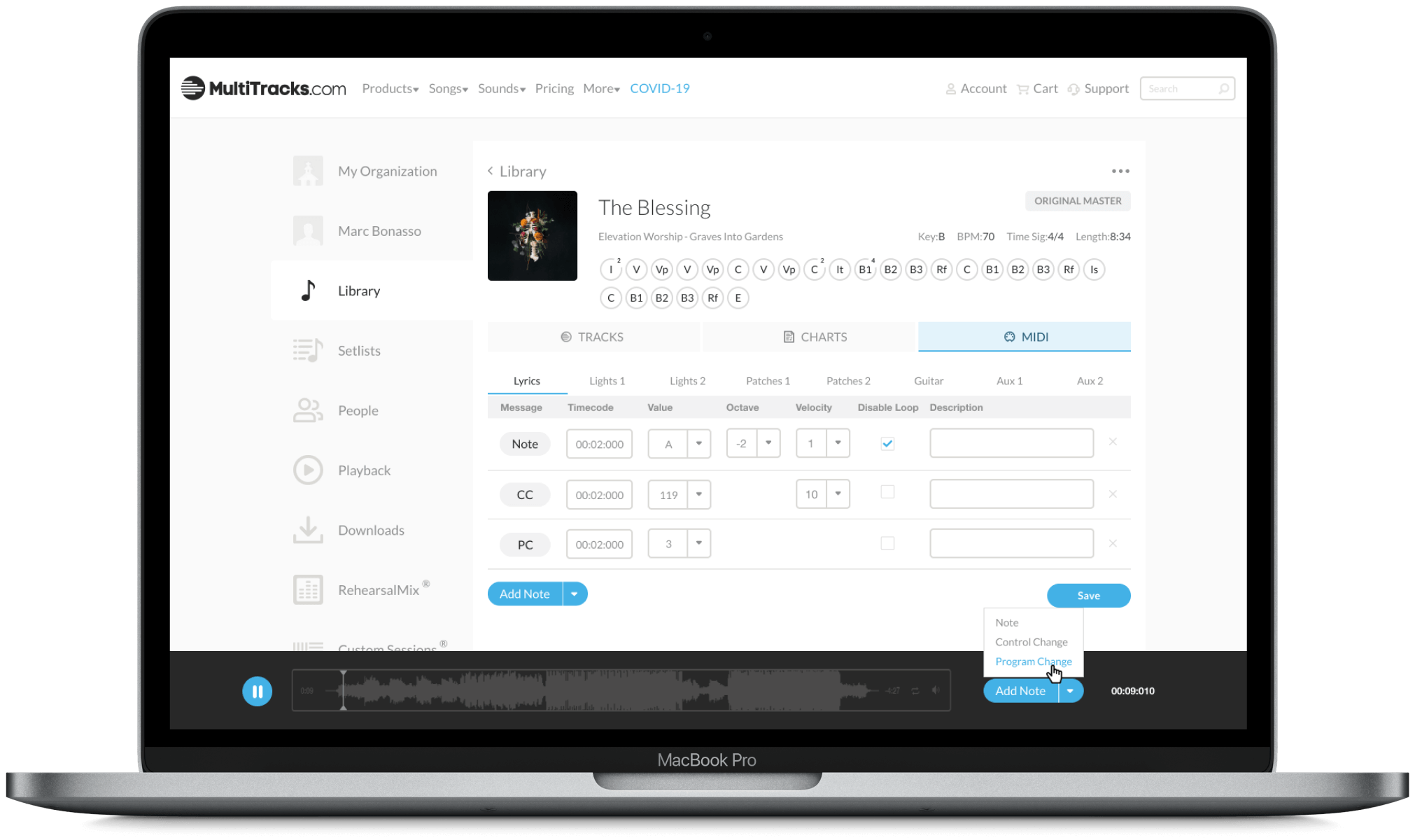 MIDIOut Controls Lights & Lyrics